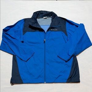 Columbia Blue and Navy Colorblock Men's Windbreaker Hooded Jacket Size Large